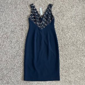 Black Halo Dress Womens Size 10 Navy Blue Sheath Lace